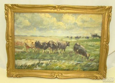 Лот: 12676029. Фото: 1. Картина старинная На пастбище... Другое (антиквариат)