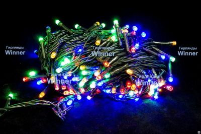 Лот: 16903164. Фото: 1. Нить 100LED мульти 7 м, зеленый-провод. Гирлянды, шарики, новогодние аксессуары