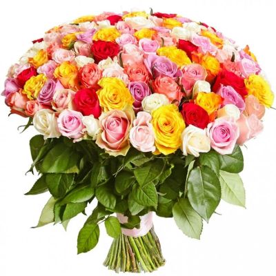 Лот: 6353360. Фото: 1. Букет из 101 разноцветной розы... Свежие цветы