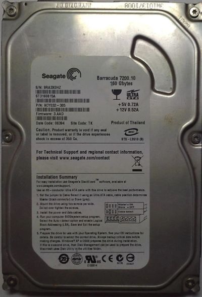 Лот: 3784550. Фото: 1. HDD / Seagate / Model: ST3160815A... Жёсткие диски (HDD)