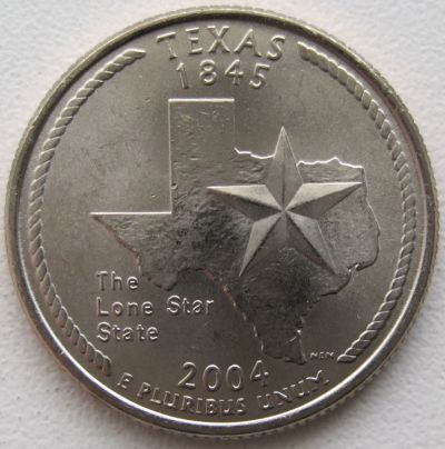 Лот: 6730377. Фото: 1. США 25 центов 2004. Техас (штаты... Америка