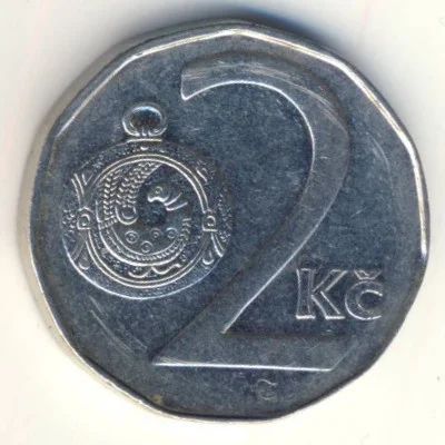 Лот: 8723123. Фото: 1. Чехия 2 кроны 1996 год. Герб страны... Европа