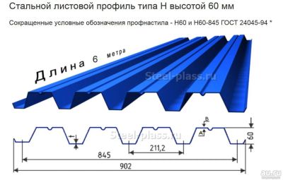 Лот: 8280957. Фото: 1. Профлист Н-60 0,70х845/902х6000... Кровельные материалы