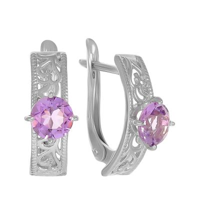Лот: 23872485. Фото: 1. Серьги из серебра с аметистами. Серьги, каффы