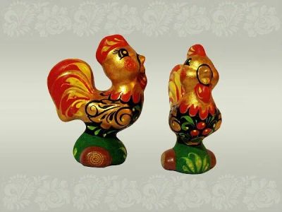 Лот: 10555273. Фото: 1. Петух ХОХЛoМА 7,5 см Изделия народных... Фигурки, статуэтки
