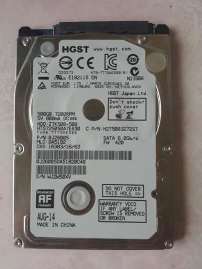 Лот: 20723917. Фото: 1. Жесткий диск на 500 GB HGST. Жёсткие диски (HDD)
