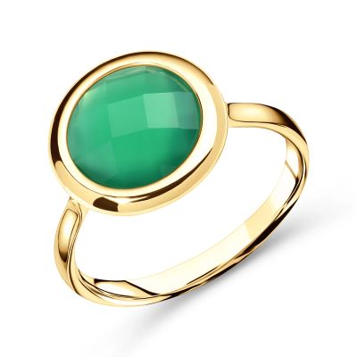 Лот: 23824330. Фото: 1. Золотое кольцо с зеленым агатом. Кольца, перстни