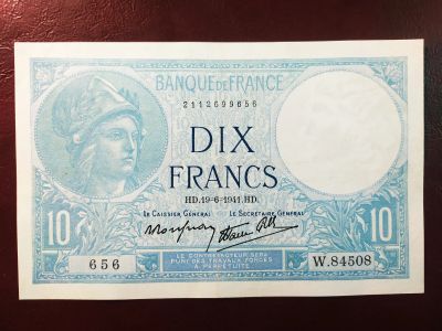 Лот: 19345592. Фото: 1. Франция 10 франков 1941 оккупация... Европа