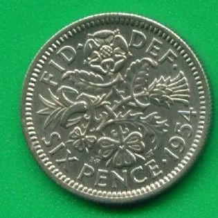 Лот: 9574385. Фото: 1. Великобритания 6 пенсов 1954... Великобритания и острова