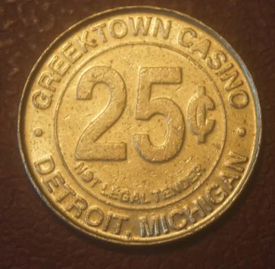 Лот: 5272485. Фото: 1. США.25 игровых центов.Казино Greektown... Другое (значки, медали, жетоны)