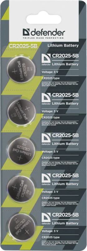 Лот: 16871799. Фото: 1. Батарейка CR2025-5B Defender... Батарейки, аккумуляторы, элементы питания