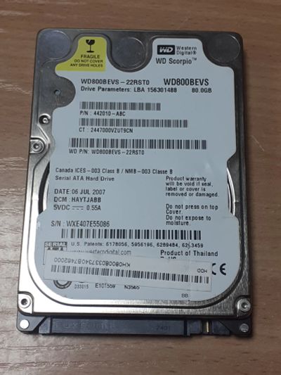 Лот: 20543723. Фото: 1. 80gb HDD 2.5" Sata для ноутбука... Жёсткие диски (HDD)