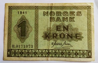 Лот: 25646250. Фото: 1. Норвегия 1 крона 1941. Европа