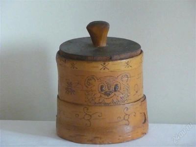 Лот: 1749102. Фото: 1. Туес из березовой бересты с медвежонком... Другое (домашний быт)