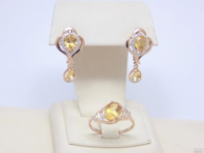 Лот: 15234865. Фото: 1. КОМПЛЕКТ: ЗОЛОТЫЕ СЕРЬГИ, КОЛЬЦО... Комплекты изделий
