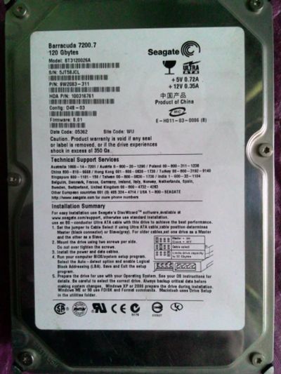 Лот: 9340772. Фото: 1. Seagate ST3120026A. Жёсткие диски (HDD)