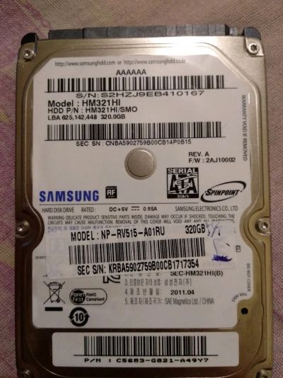 Лот: 11416072. Фото: 1. Жесткий Диск Samsung 320GB HM321HI... Жёсткие диски (HDD)