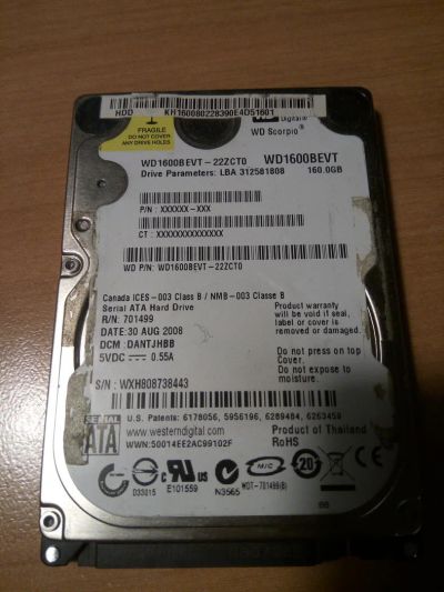 Лот: 10816206. Фото: 1. Жесткий WD1600BEVT-22ZCT0 160... Жёсткие диски (HDD)
