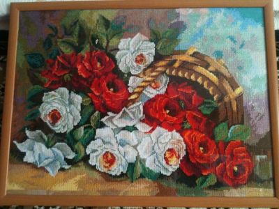Лот: 3254554. Фото: 1. картина розы. Вышивание