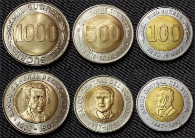Лот: 16500339. Фото: 1. Эквадор набор 1997 - 70 лет Центральному... Наборы монет