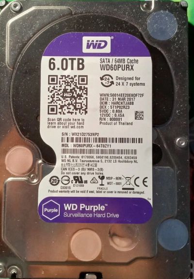 Лот: 25776555. Фото: 1. hdd 6gb wd purple. Жёсткие диски (HDD)