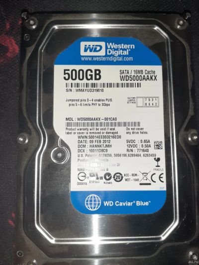 Лот: 18083103. Фото: 1. Жесткий диск HDD 3,5'' 500GB WD5000AAKX... Жёсткие диски (HDD)