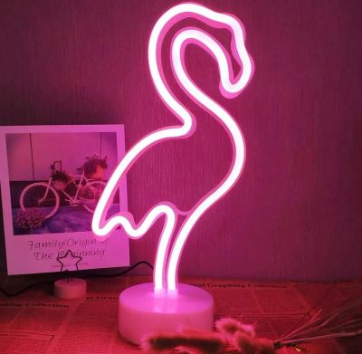 Лот: 19847082. Фото: 1. Розовый фламинго неоновый светильник. Настольные лампы и светильники