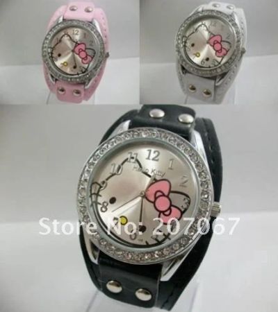 Лот: 16227556. Фото: 1. Часы hello kitty чёрные, розовые. Ремешки, браслеты