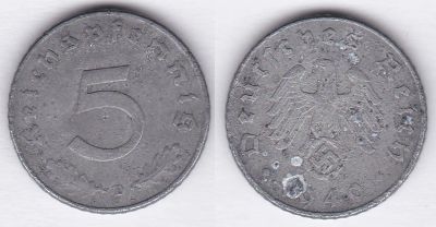 Лот: 3273776. Фото: 1. Германия 5 пфенигов 1940D. Германия и Австрия