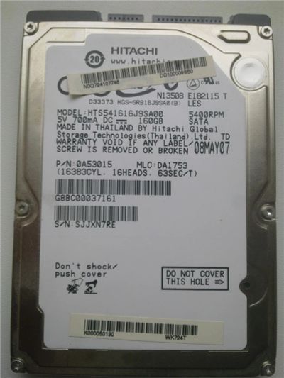 Лот: 8962939. Фото: 1. Hitachi HTS541616J9SA00 / 160GB... Жёсткие диски (HDD)