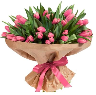 Лот: 8608899. Фото: 1. Букет из 41 розового тюльпана... Другое (цветы, букеты)