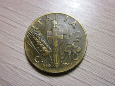 Лот: 15069630. Фото: 1. италия 10 сантим 1940г хорошая. Европа