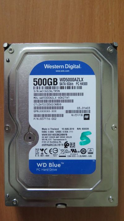 Лот: 25359446. Фото: 1. Жесткий диск WD Blue 500Gb (WD5000AZLX... Жёсткие диски (HDD)