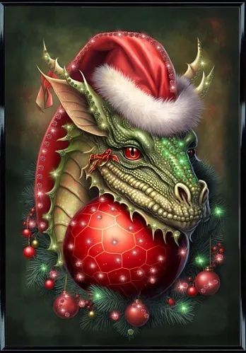 Лот: 21289212. Фото: 1. Картина Дракон Санта с кристаллами... Подарки на Новый год