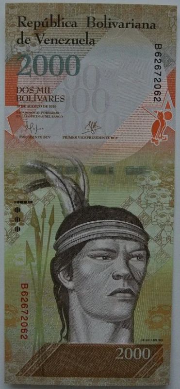 Лот: 12957216. Фото: 1. R Венесуэла 2000 боливаров 2016... Америка