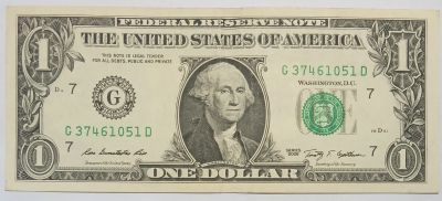 Лот: 25526235. Фото: 1. США 1 доллар Series 2009, G 37461051... Америка