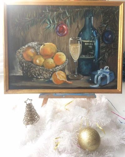 Лот: 12679485. Фото: 1. картина маслом Под звон бокалов... Картины, рисунки