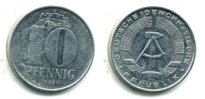 Лот: 21054882. Фото: 1. 10 пфенингов 1983 года ГДР. Германия и Австрия