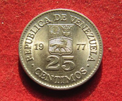 Лот: 19968654. Фото: 1. Венесуэла 25 сентимо, 1977 г... Америка