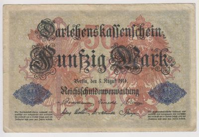 Лот: 11384634. Фото: 1. Германия 50 марок 1914г. Европа