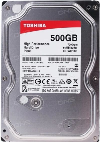 Лот: 11401896. Фото: 1. 500 ГБ Жесткий диск Toshiba P300. Жёсткие диски