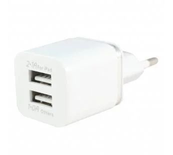Лот: 16422772. Фото: 1. Сетевой адаптер 2.1A 2 USB (белый... Зарядные устройства, блоки питания, адаптеры сетевые для смартфонов