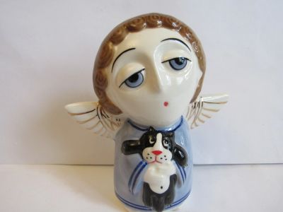Лот: 18825998. Фото: 1. Ангел с котиком ,авторская керамика... Скульптуры