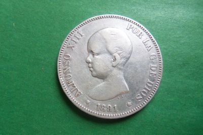 Лот: 17817239. Фото: 1. Испания 5 песет 1891 г. Альфонсо... Европа