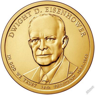 Лот: 6670224. Фото: 1. США 1 доллар 2015 года. 34 Президент... Америка