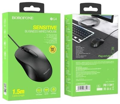 Лот: 22143609. Фото: 1. МЫШЬ ПРОВОДНАЯ BOROFONE BG4 Black. Клавиатуры и мыши