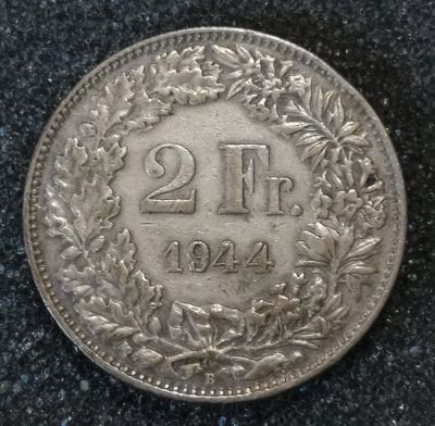 Лот: 23340628. Фото: 1. 2 франка 1944 года. Швейцария... Европа
