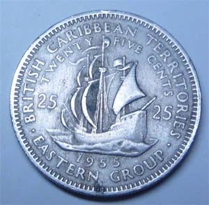 Лот: 7725601. Фото: 1. Карибские острова. 25 центов 1955г... Америка