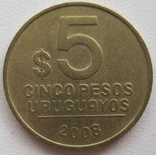 Лот: 11794516. Фото: 1. Уругвай 5 песо 2008. Америка