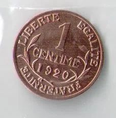 Лот: 9890073. Фото: 1. Франция 1 сантим 1920 год (60-1... Европа